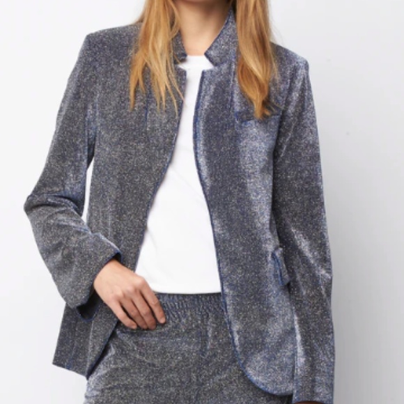 NEW Zadig & Voltaire Blue Very Velours Sparkle Open Front Blazer Jacket Size XS - Picture 1 of 16